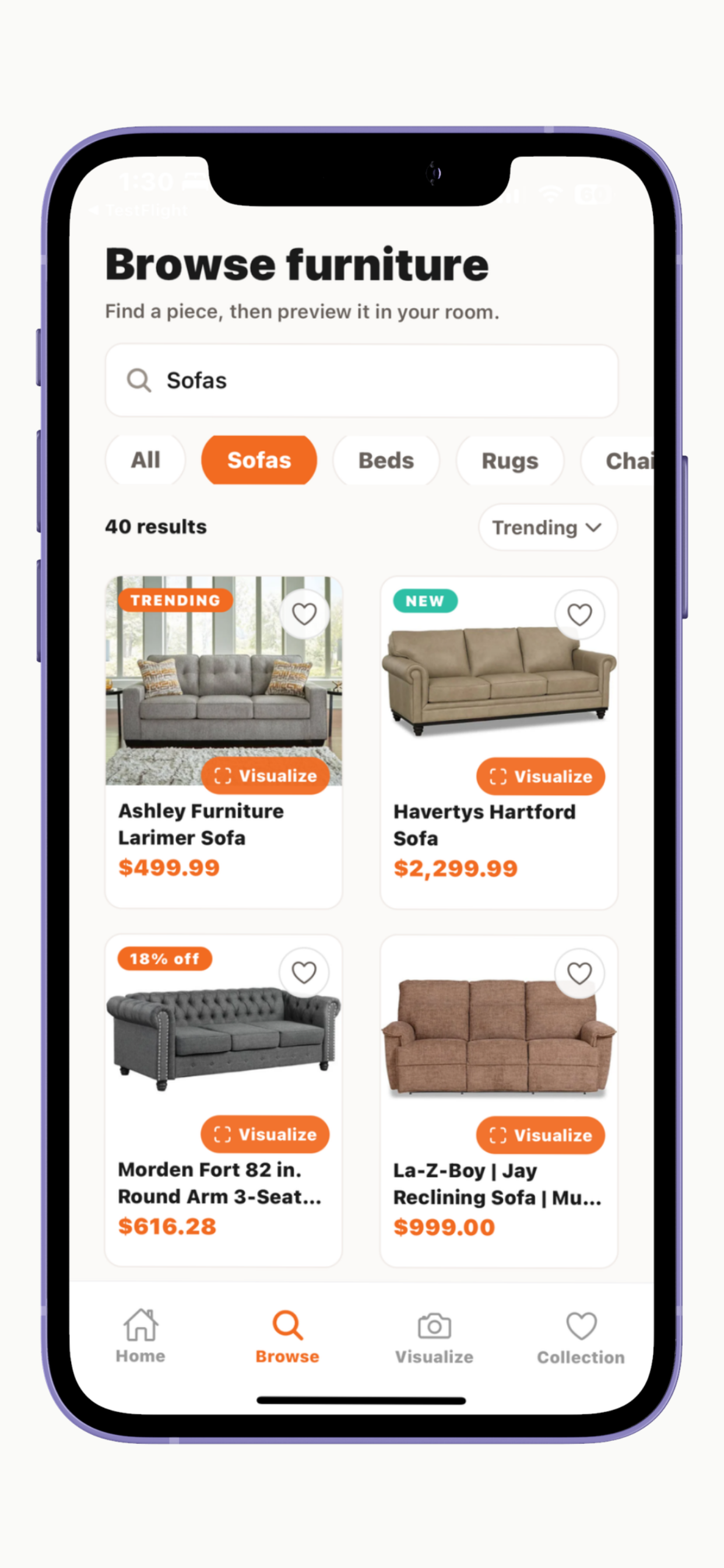 Search real furniture in SnapStuff