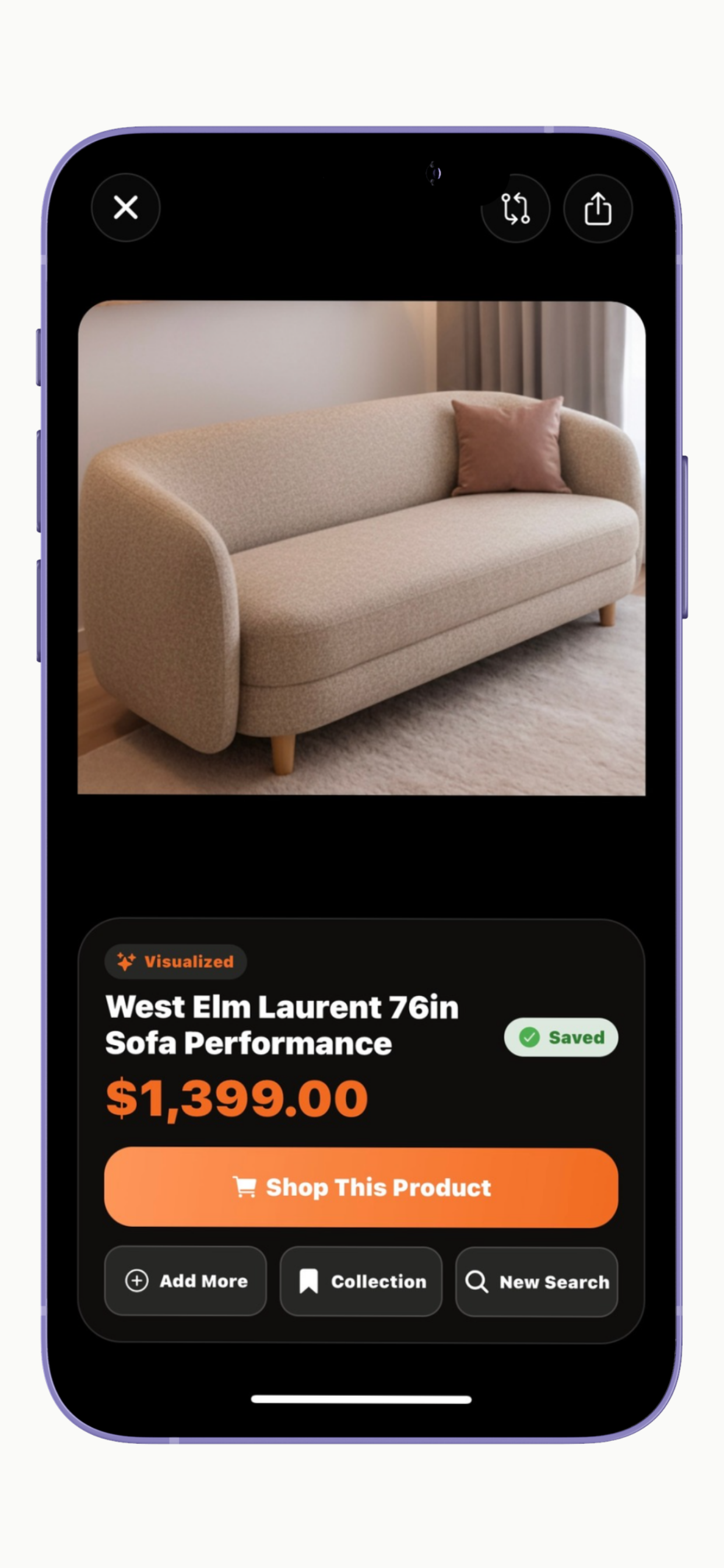 Visualized furniture result in SnapStuff